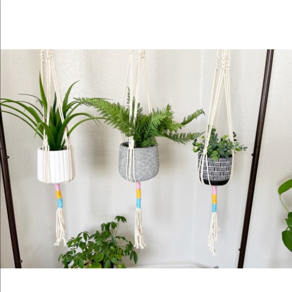 Pastel Rainbow Macrame Plant Hangers - Picture 3 of 7